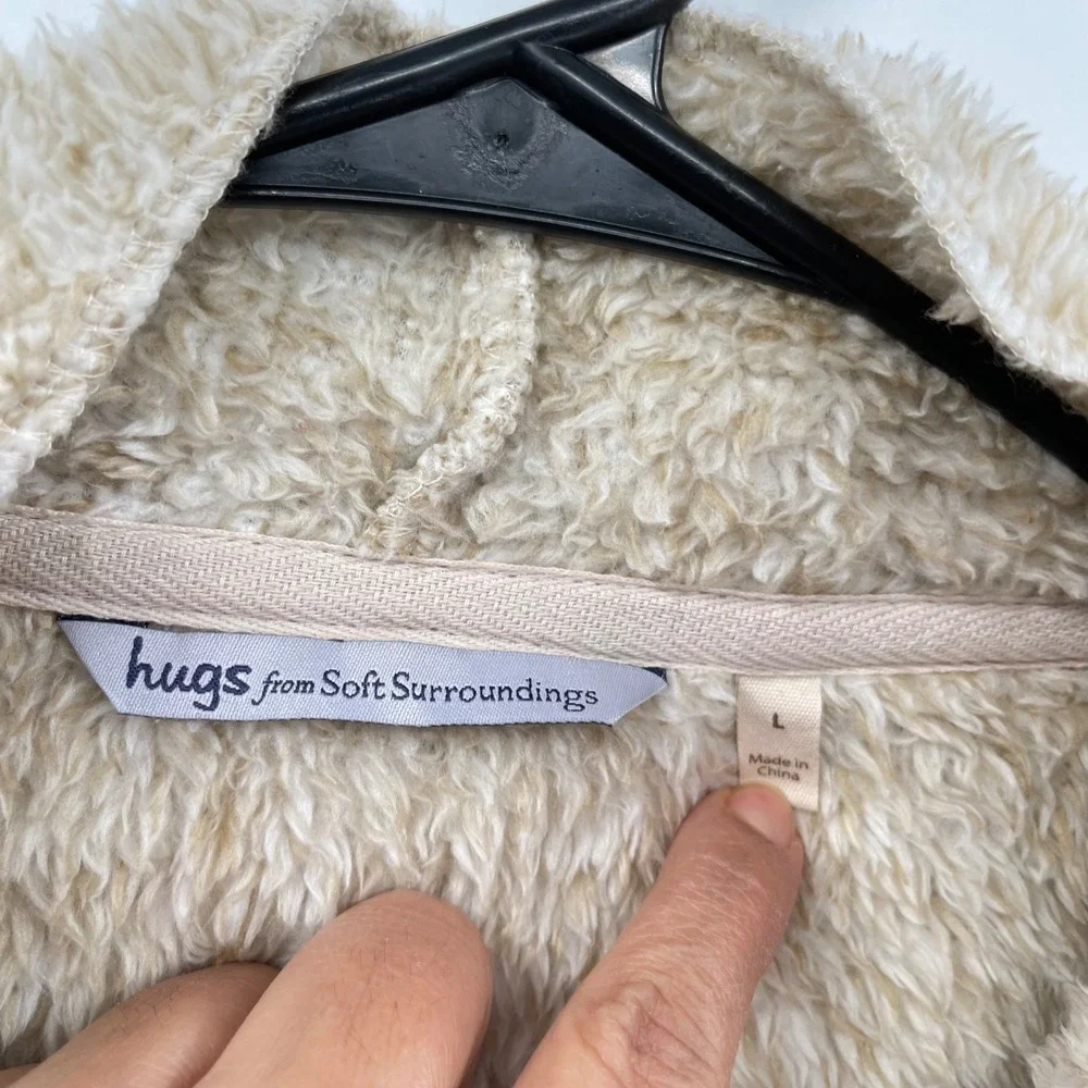Soft Surroundings Hugs Plush Fleece‎ Shawl Collar Cardigan Sweater Beige Size L